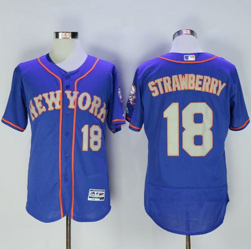 Mets #18 Darryl Strawberry Blue(Grey NO.) Flexbase Authentic Collection Stitched MLB Jersey